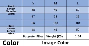 Size chart for women's plaid knit cardigan with measurements for S, M, and L sizes