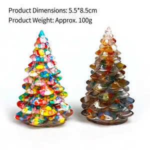 Mini resin Christmas tree desktop ornaments with colorful stone filling 5.5x8.5cm