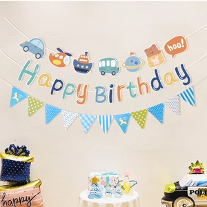Kit de bannières d'anniversaire voiture animaux avec fanions pour déco fête enfant