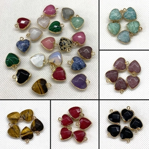 Heart Shape Natural Stone Pendants With Gold Metal Edged Charms For DIY Jewelry Making Necklace Accessories