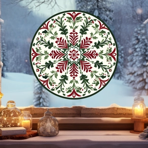 Christmas snowflake mandala static window stickers in red green white for festive home decor