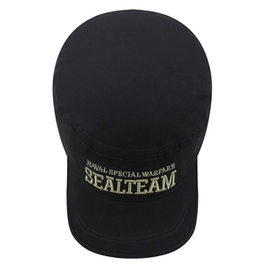 Black cotton cadet cap with Seal Team embroidery, perfect for outdoor sun protection