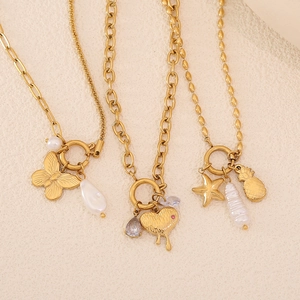 Butterfly Heart Starfish Pendant Necklace Stainless Steel Gold Plated Imitation Artificial Pearl Fashion Jewelry For Women