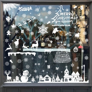 Christmas Window Stickers Static Cling Decals White Snowflake Santa Reindeer Winter Holiday Glass Showcase Decor