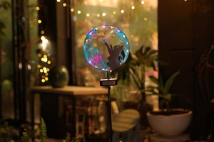 Solar powered silhouette light with cat and butterfly hollow design in glowing LED colors
