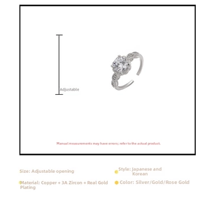 Detailed view of adjustable ring showing 3A zircon setting and braided band design