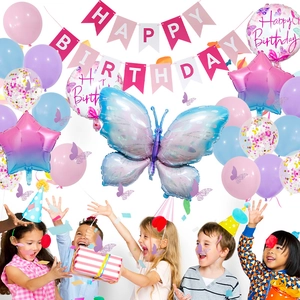 Schmetterling Party Deko-Set mit holografischem Ballon, Banner und bunten Konfetti