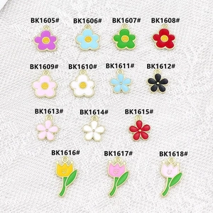 Collection of colorful tulip and flower enamel alloy charms for DIY jewelry making