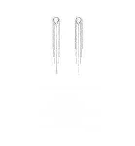 Close-up of S925 sterling silver long tassel hoop earrings on a clean white background
