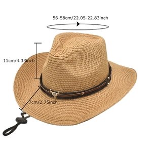 Panama straw cowboy hat with bull head leather band and adjustable chin strap