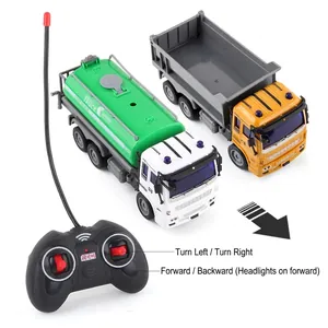 Remote control toy truck set with green tanker, yellow dump truck and wireless controller