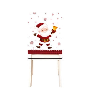 Christmas chair cover featuring Santa Claus ringing a bell with red black plaid trim