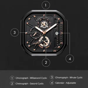 Business sport men's luminous waterproof quartz watch with black dial and rose gold markers