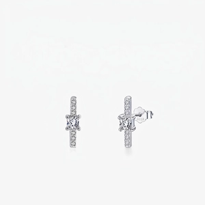 Geometric Bar Stud Earrings 925 Sterling Silver With Clear Square Zircon Minimalist Korean Style Jewelry For Women