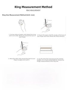 Detailed size guide for 925 silver rings with measurement steps and US size chart