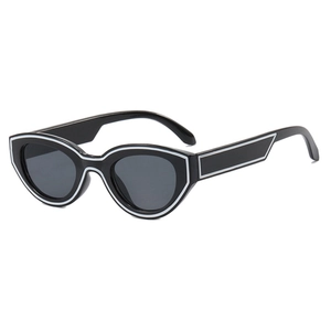 Lunettes de soleil œil de chat chic avec monture noire et lignes blanches pour femme