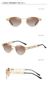 Close-up of steampunk metal sunglasses with three-layer hollowed-out stepped temple design