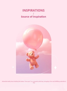 Romantic 3D teddy bear with pink balloons art for Valentine S925 silver charms