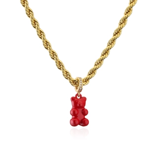 Goldene Kordelkette mit rotem Teddybär-Anhänger und funkelndem Zirkon-Detail