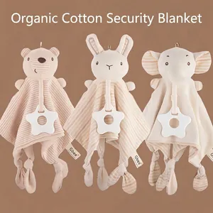 Baby Security Blanket Organic Cotton Soothing Towel Rattle With Star Teether Animal Shape Sensory Toy For Infants