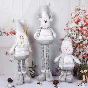 Adjustable plush Christmas doll set with Santa, Reindeer and Snowman in silver and white