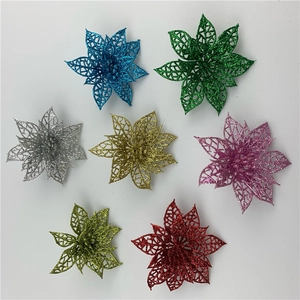 Glittering hollow Poinsettia Christmas flowers in seven colors for tree decoration