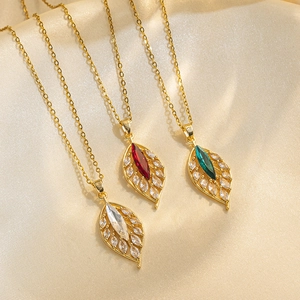 Leaf Pendant Necklace Stainless Steel Marquise Cut Zircon Elegant Gold Plated Fashion Jewelry Gift For Women