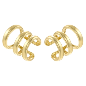 Minimalist triple layer gold ear cuffs with polished parallel lines design for women