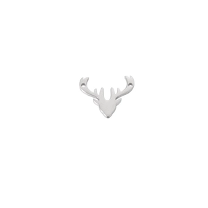 Macro shot of mirror-polished stainless steel deer head charm with dual connector holes