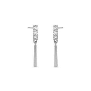 Minimalist S925 sterling silver stud earrings with zircon and long vertical bar pendant