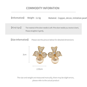 Détail montrant les dimensions et le matériau en argent des boucles zircon et perle