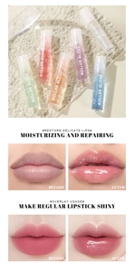 Detailed comparison of moisturizing roller lip gloss before and after overlay application