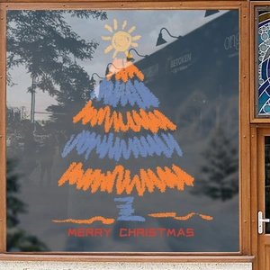 Sticker de fenêtre sapin de Noël peint à la main avec vœux Merry Christmas sur une vitre