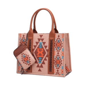 Detail of bohemian tote bag set with Aztec print and matching small coin purse