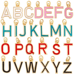Alphabet Initial Letter Pendants Brass Colorful Enamel Charms Gold Plated DIY Jewelry Making Trendy Fashion Accessory