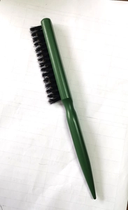 Cepillo de peinado de tres filas con cerdas de jabalí verde oscuro y mango de punta