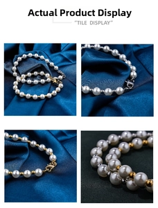 Macro detail of elegant pearl bracelet with metallic spacers on silk background