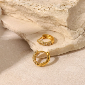 18K gold-plated stainless steel hoop earrings with sparkling white zircon inlays