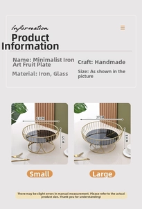 Detailed size chart for Nordic iron fruit plate with dimensions and material info