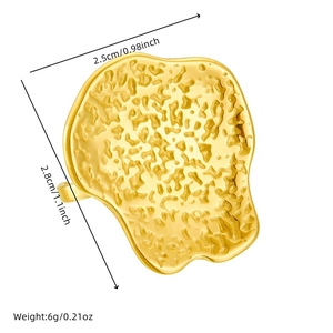 Detailed view of gold lava ring with irregular texture and dimension measurements