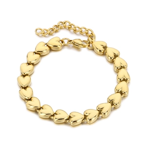 Elegant gold titanium bracelet featuring solid heart links and adjustable lobster clasp