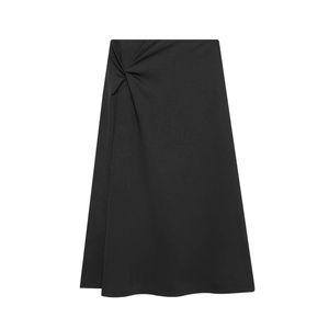 Elegant Women Midi Skirt Polyester Twist Knot Design Asymmetric Pleated A-Line High Waist Commute Minimalist Style