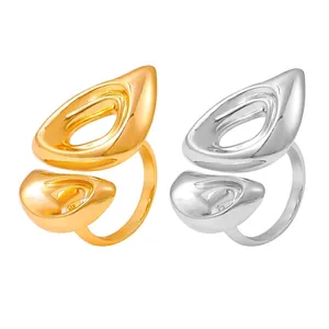 Hollow Geometric Open Ring Copper 18K Gold Plated Minimalist Pig Nose Shape Adjustable Statement Jewelry For Women