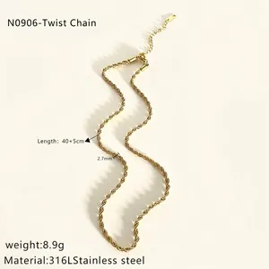 Detail view of 18K gold plated 316L stainless steel twist chain necklace with 2.7mm width