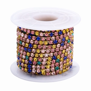 Colorful rhinestone claw chain in pink and blue for DIY necklace jewelry making