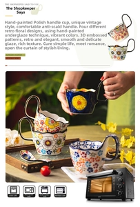 Detailed view of hand-painted ceramic bowls with embossed patterns and matching spoons