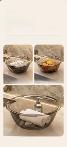 Macro detail of smoke grey transparent washbasin showing widened rim and durable PET texture