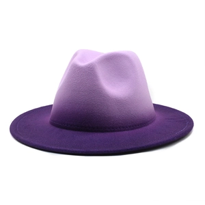 Detail view of the gradient purple felt fedora hat with smooth color transition