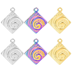 Stainless Steel Square Pendant Necklace For Women Embossed Spiral Sun Pattern Plated Silver Gold Rainbow Fashion Jewelry