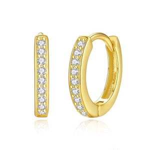 Classic gold S925 silver hoop earrings with sparkling pave-set cubic zirconia stones